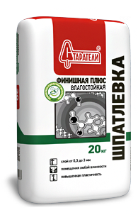 Шпатлевка Финишная Плюс Влагостойкая Старатели, 20 кг Шпатлевка Финишная Плюс Влагостойкая Старатели, 20 кгШпатлевки<br>Финишная белая полимерно-цементная шпатлевка, для сухих и влажных помещений. <br>
